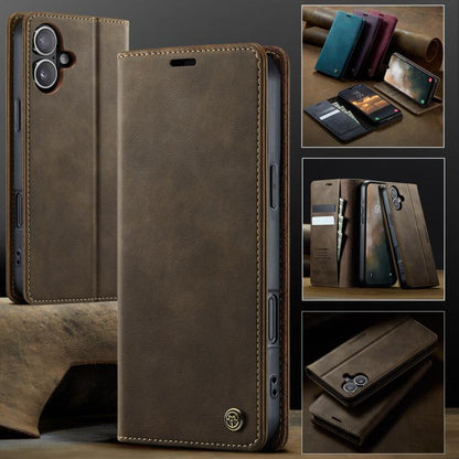 For iPhone 16 Plus CaseMe 033 Calf Leather Lining Microfibre RFID Blocking Phone Case(Coffee) - iPhone 16 Plus Cases by CaseMe | Online Shopping UK | buy2fix