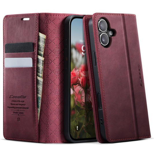 For iPhone 16 Plus CaseMe 033 Calf Leather Lining Microfibre RFID Blocking Phone Case(Red) - iPhone 16 Plus Cases by CaseMe | Online Shopping UK | buy2fix