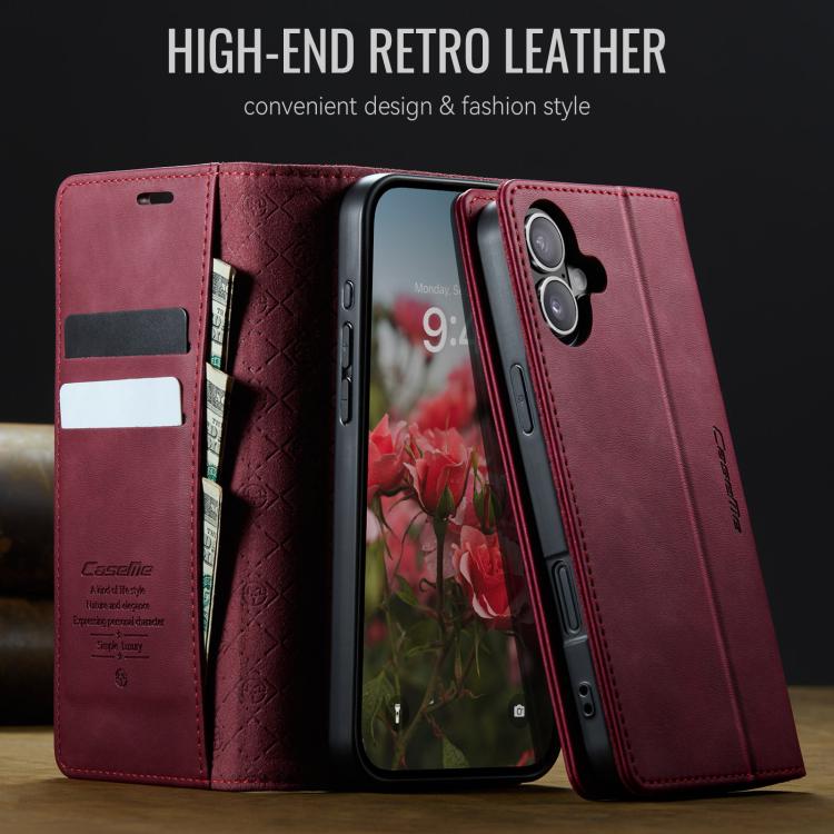 For iPhone 16 Plus CaseMe 033 Calf Leather Lining Microfibre RFID Blocking Phone Case(Red) - iPhone 16 Plus Cases by CaseMe | Online Shopping UK | buy2fix