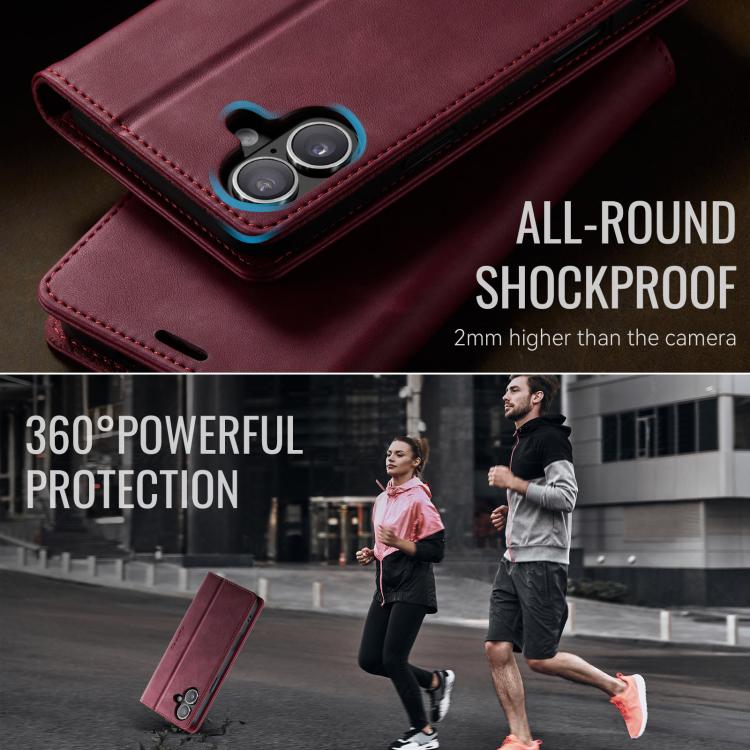 For iPhone 16 Plus CaseMe 033 Calf Leather Lining Microfibre RFID Blocking Phone Case(Red) - iPhone 16 Plus Cases by CaseMe | Online Shopping UK | buy2fix