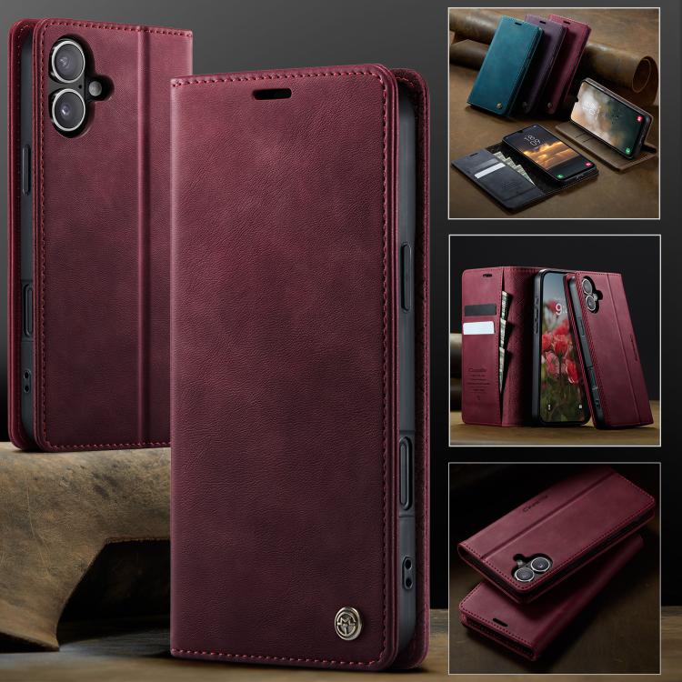 For iPhone 16 Plus CaseMe 033 Calf Leather Lining Microfibre RFID Blocking Phone Case(Red) - iPhone 16 Plus Cases by CaseMe | Online Shopping UK | buy2fix