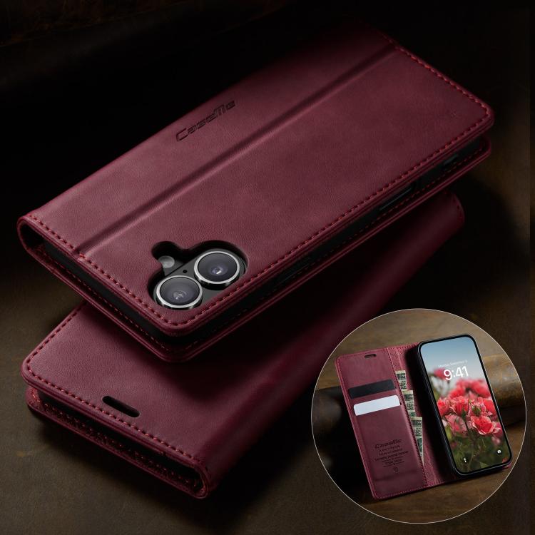 For iPhone 16 Plus CaseMe 033 Calf Leather Lining Microfibre RFID Blocking Phone Case(Red) - iPhone 16 Plus Cases by CaseMe | Online Shopping UK | buy2fix