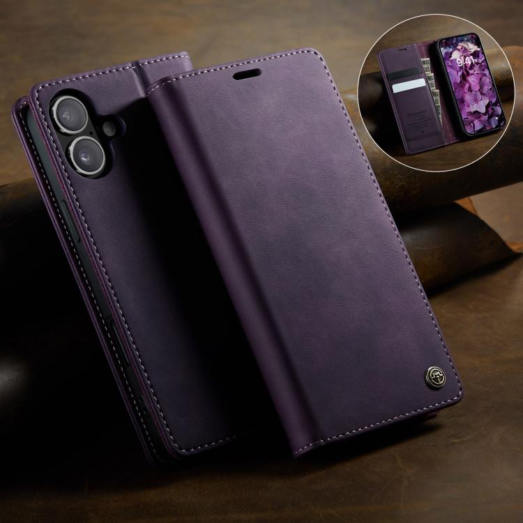 For iPhone 16 Plus CaseMe 033 Calf Leather Lining Microfibre RFID Blocking Phone Case(Purple) - iPhone 16 Plus Cases by CaseMe | Online Shopping UK | buy2fix