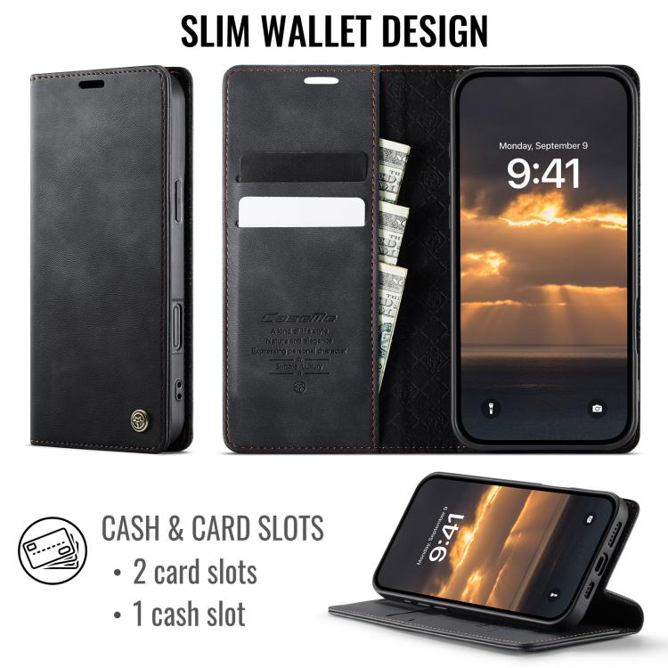 For iPhone 16 Pro CaseMe 033 Calf Leather Lining Microfibre RFID Blocking Phone Case(Black) - iPhone 16 Pro Cases by CaseMe | Online Shopping UK | buy2fix