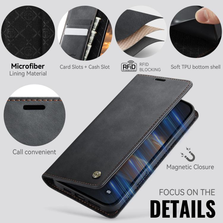 For iPhone 16 Pro CaseMe 033 Calf Leather Lining Microfibre RFID Blocking Phone Case(Black) - iPhone 16 Pro Cases by CaseMe | Online Shopping UK | buy2fix
