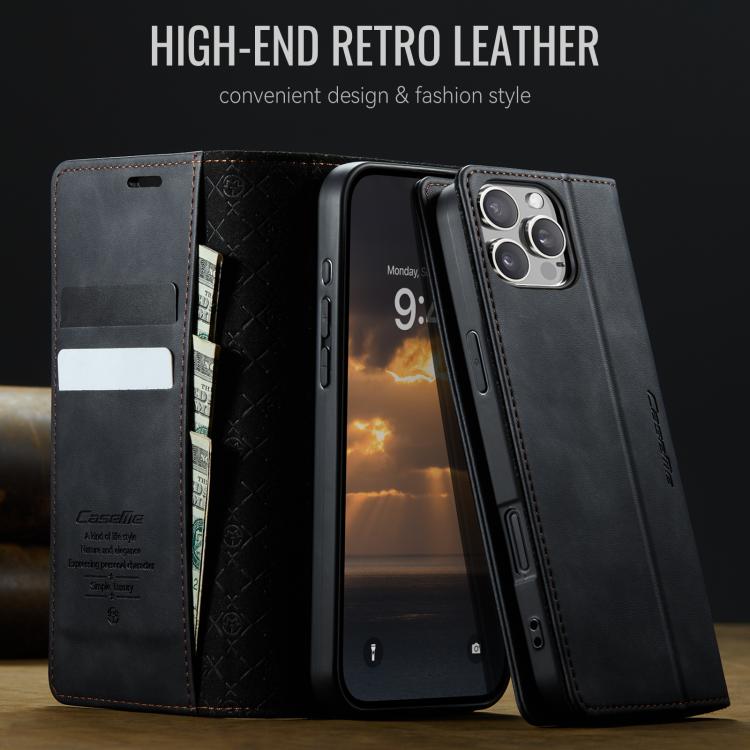 For iPhone 16 Pro CaseMe 033 Calf Leather Lining Microfibre RFID Blocking Phone Case(Black) - iPhone 16 Pro Cases by CaseMe | Online Shopping UK | buy2fix