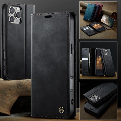 For iPhone 16 Pro CaseMe 033 Calf Leather Lining Microfibre RFID Blocking Phone Case(Black) - iPhone 16 Pro Cases by CaseMe | Online Shopping UK | buy2fix