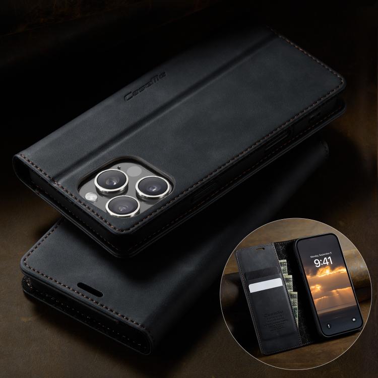 For iPhone 16 Pro CaseMe 033 Calf Leather Lining Microfibre RFID Blocking Phone Case(Black) - iPhone 16 Pro Cases by CaseMe | Online Shopping UK | buy2fix
