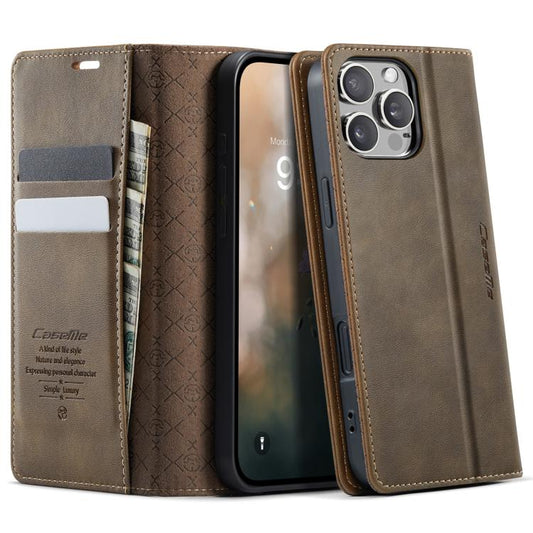 For iPhone 16 Pro CaseMe 033 Calf Leather Lining Microfibre RFID Blocking Phone Case(Coffee) - iPhone 16 Pro Cases by CaseMe | Online Shopping UK | buy2fix
