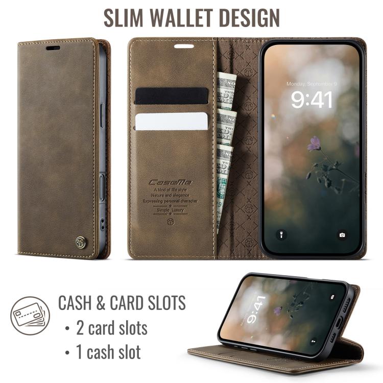 For iPhone 16 Pro CaseMe 033 Calf Leather Lining Microfibre RFID Blocking Phone Case(Coffee) - iPhone 16 Pro Cases by CaseMe | Online Shopping UK | buy2fix