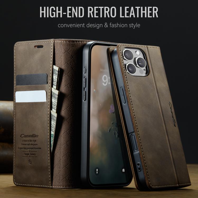 For iPhone 16 Pro CaseMe 033 Calf Leather Lining Microfibre RFID Blocking Phone Case(Coffee) - iPhone 16 Pro Cases by CaseMe | Online Shopping UK | buy2fix
