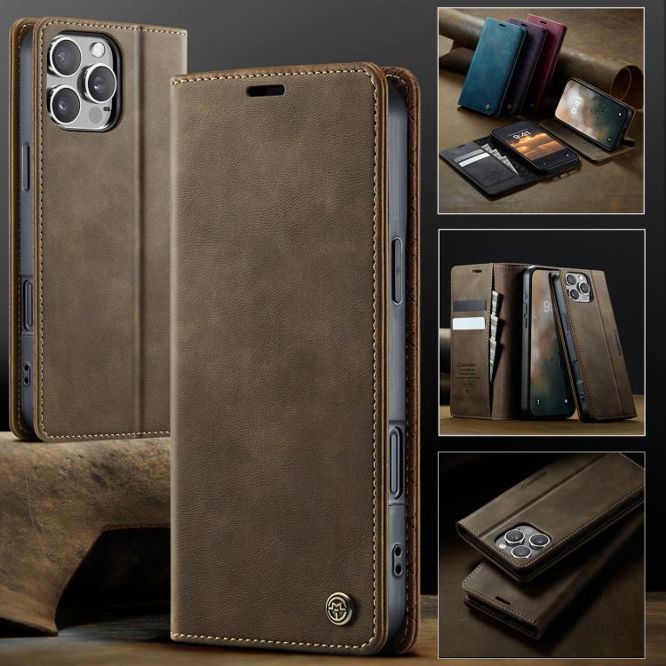 For iPhone 16 Pro CaseMe 033 Calf Leather Lining Microfibre RFID Blocking Phone Case(Coffee) - iPhone 16 Pro Cases by CaseMe | Online Shopping UK | buy2fix