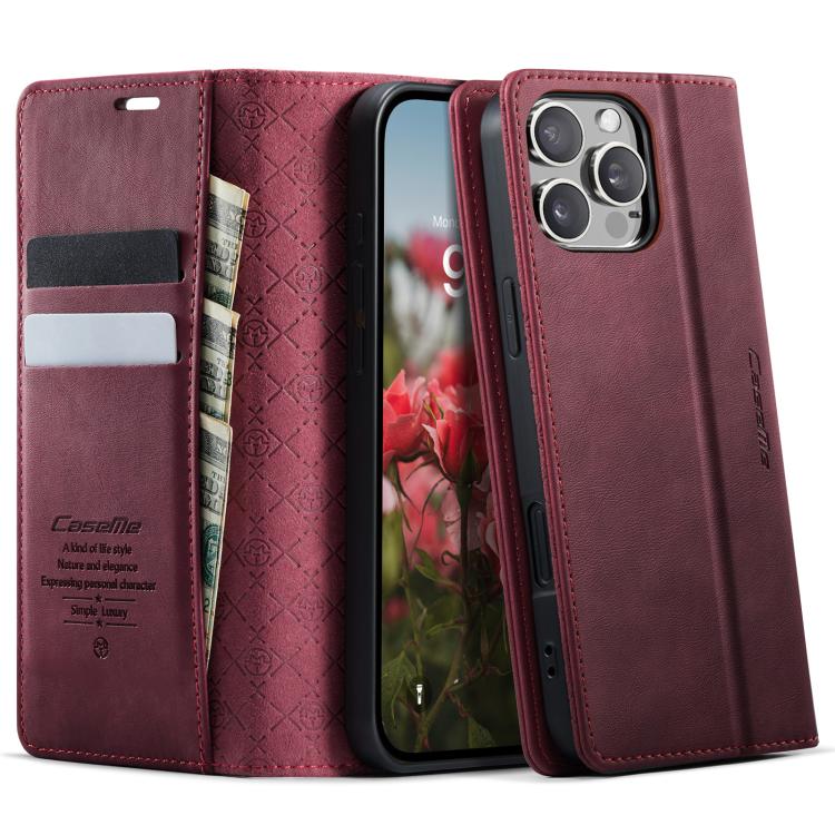 For iPhone 16 Pro CaseMe 033 Calf Leather Lining Microfibre RFID Blocking Phone Case(Red) - iPhone 16 Pro Cases by CaseMe | Online Shopping UK | buy2fix