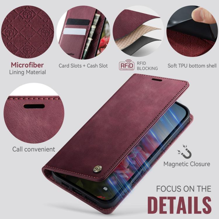 For iPhone 16 Pro CaseMe 033 Calf Leather Lining Microfibre RFID Blocking Phone Case(Red) - iPhone 16 Pro Cases by CaseMe | Online Shopping UK | buy2fix