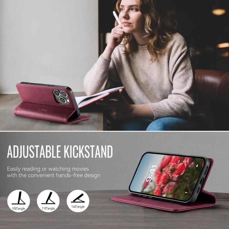 For iPhone 16 Pro CaseMe 033 Calf Leather Lining Microfibre RFID Blocking Phone Case(Red) - iPhone 16 Pro Cases by CaseMe | Online Shopping UK | buy2fix