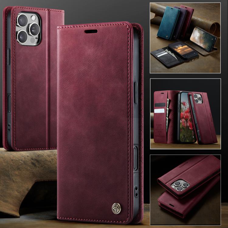 For iPhone 16 Pro CaseMe 033 Calf Leather Lining Microfibre RFID Blocking Phone Case(Red) - iPhone 16 Pro Cases by CaseMe | Online Shopping UK | buy2fix