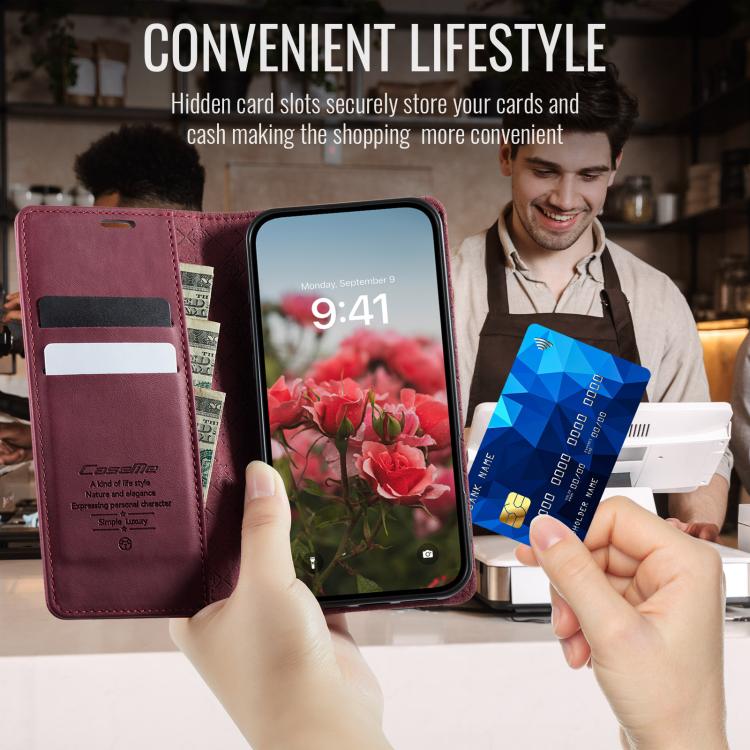 For iPhone 16 Pro CaseMe 033 Calf Leather Lining Microfibre RFID Blocking Phone Case(Red) - iPhone 16 Pro Cases by CaseMe | Online Shopping UK | buy2fix