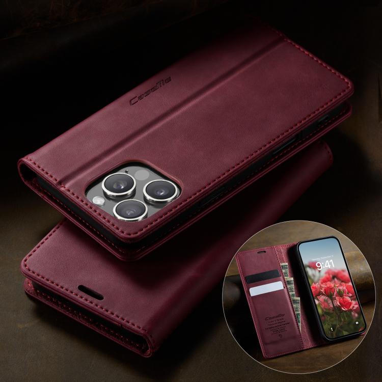 For iPhone 16 Pro CaseMe 033 Calf Leather Lining Microfibre RFID Blocking Phone Case(Red) - iPhone 16 Pro Cases by CaseMe | Online Shopping UK | buy2fix