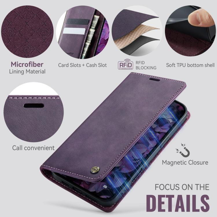 For iPhone 16 Pro CaseMe 033 Calf Leather Lining Microfibre RFID Blocking Phone Case(Purple) - iPhone 16 Pro Cases by CaseMe | Online Shopping UK | buy2fix