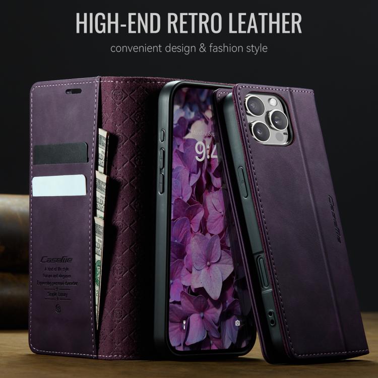 For iPhone 16 Pro CaseMe 033 Calf Leather Lining Microfibre RFID Blocking Phone Case(Purple) - iPhone 16 Pro Cases by CaseMe | Online Shopping UK | buy2fix