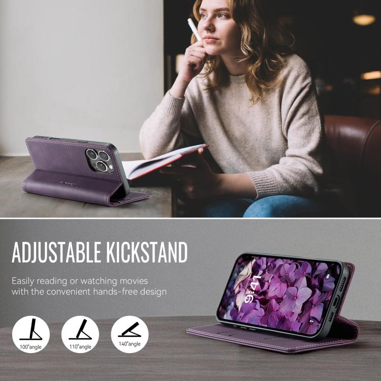 For iPhone 16 Pro CaseMe 033 Calf Leather Lining Microfibre RFID Blocking Phone Case(Purple) - iPhone 16 Pro Cases by CaseMe | Online Shopping UK | buy2fix
