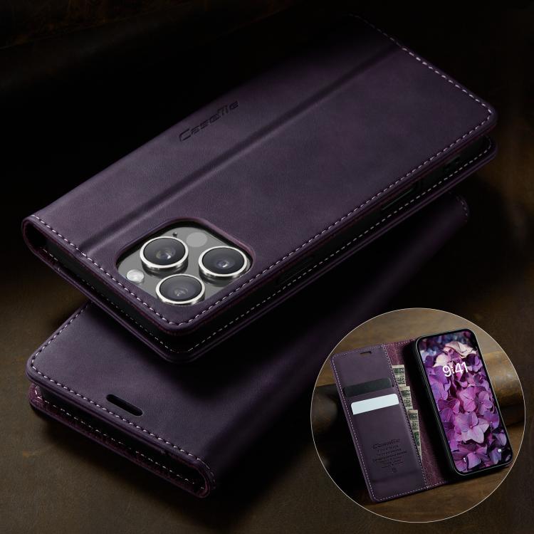 For iPhone 16 Pro CaseMe 033 Calf Leather Lining Microfibre RFID Blocking Phone Case(Purple) - iPhone 16 Pro Cases by CaseMe | Online Shopping UK | buy2fix