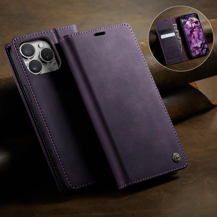 For iPhone 16 Pro Max CaseMe 033 Calf Leather Lining Microfibre RFID Blocking Phone Case(Purple) - iPhone 16 Pro Max Cases by CaseMe | Online Shopping UK | buy2fix