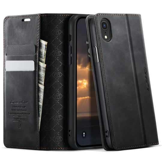 For iPhone XR CaseMe 033 Calf Leather Lining Microfibre RFID Blocking Phone Case(Black)