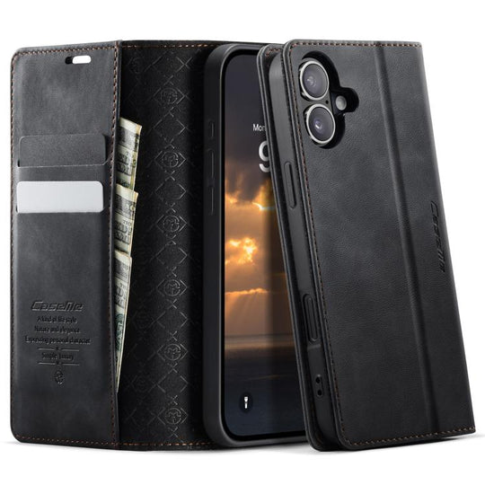 For iPhone 17 CaseMe 033 Calf Leather Lining Microfibre RFID Blocking Phone Case(Black)