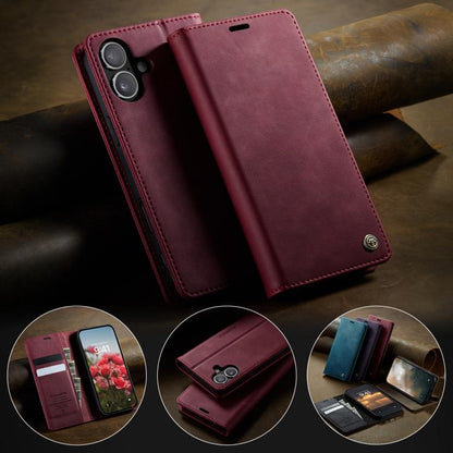 For iPhone 17 CaseMe 033 Calf Leather Lining Microfibre RFID Blocking Phone Case(Red) - iPhone 17 Cases by CaseMe | Online Shopping UK | buy2fix