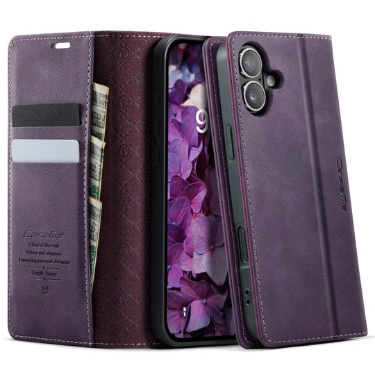 For iPhone 17 CaseMe 033 Calf Leather Lining Microfibre RFID Blocking Phone Case(Purple)