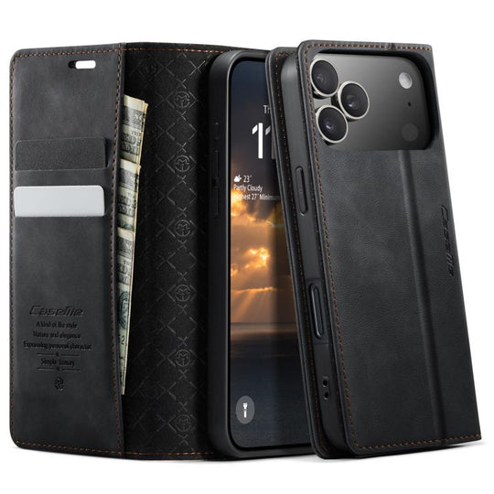 For iPhone 18 Pro Max / 17 Pro Max CaseMe 033 Calf Leather Lining Microfibre RFID Blocking Phone Case(Black)