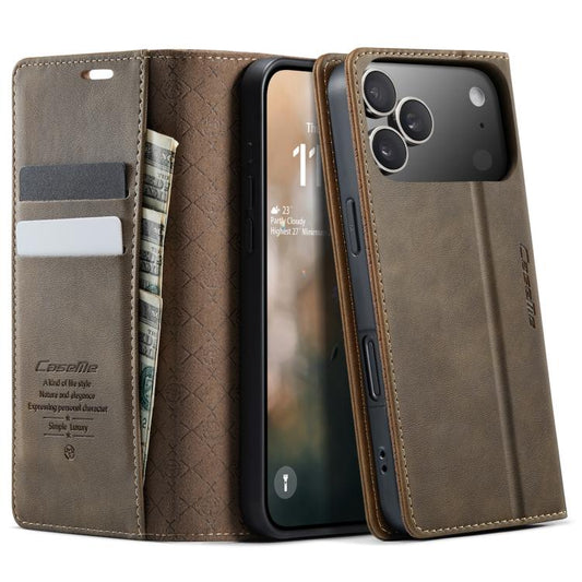 For iPhone 17 Pro Max CaseMe 033 Calf Leather Lining Microfibre RFID Blocking Phone Case(Coffee) - iPhone 17 Pro Max Cases by CaseMe | Online Shopping UK | buy2fix