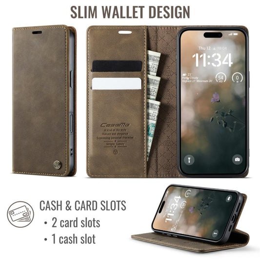 For iPhone 17 Pro Max CaseMe 033 Calf Leather Lining Microfibre RFID Blocking Phone Case(Coffee) - iPhone 17 Pro Max Cases by CaseMe | Online Shopping UK | buy2fix