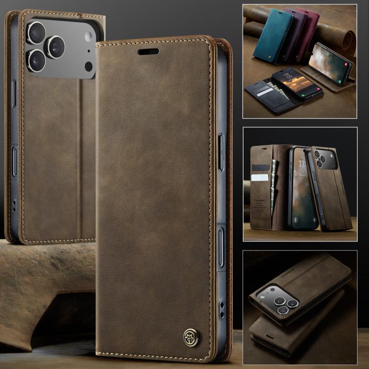 For iPhone 17 Pro Max CaseMe 033 Calf Leather Lining Microfibre RFID Blocking Phone Case(Coffee) - iPhone 17 Pro Max Cases by CaseMe | Online Shopping UK | buy2fix