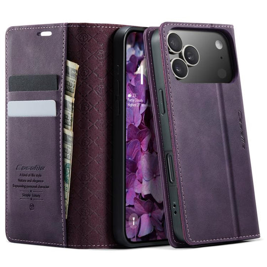 For iPhone 18 Pro Max / 17 Pro Max CaseMe 033 Calf Leather Lining Microfibre RFID Blocking Phone Case(Purple)