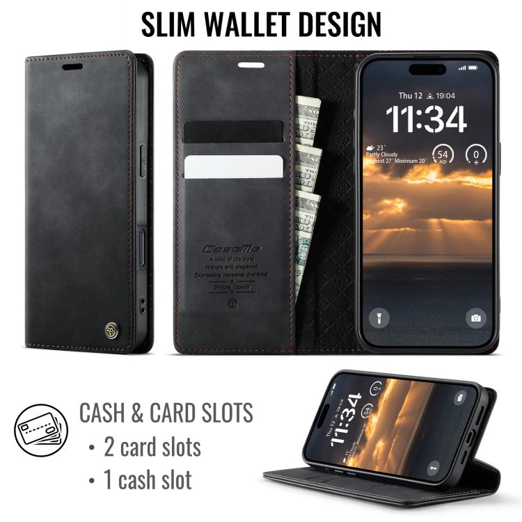 For iPhone 17 Pro CaseMe 033 Calf Leather Lining Microfibre RFID Blocking Phone Case(Black) - iPhone 17 Pro Cases by CaseMe | Online Shopping UK | buy2fix
