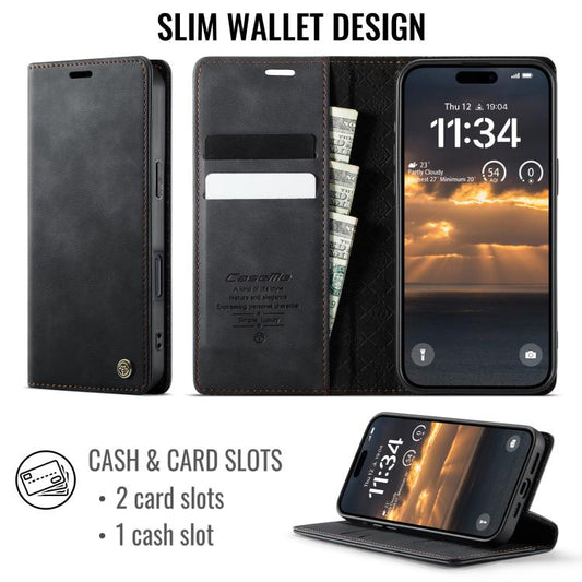 For iPhone 17 Pro CaseMe 033 Calf Leather Lining Microfibre RFID Blocking Phone Case(Black) - iPhone 17 Pro Cases by CaseMe | Online Shopping UK | buy2fix