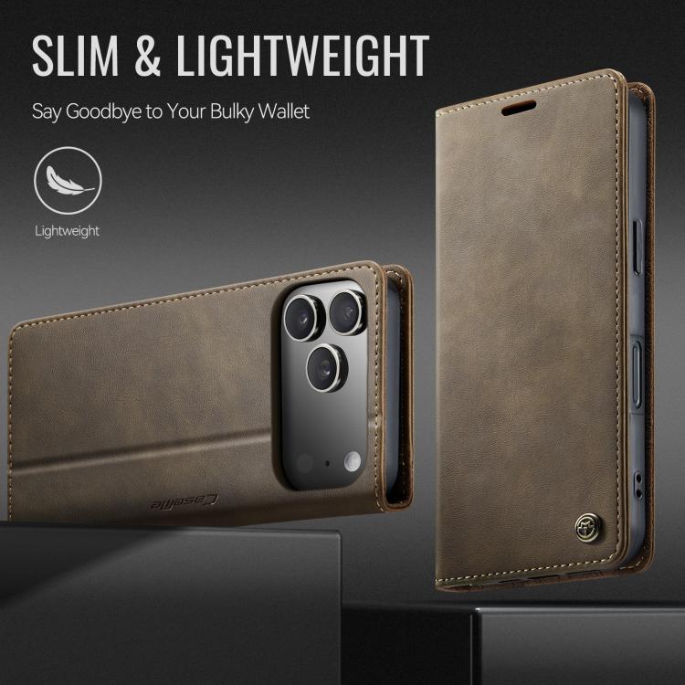 For iPhone 17 Pro CaseMe 033 Calf Leather Lining Microfibre RFID Blocking Phone Case(Coffee) - iPhone 17 Pro Cases by CaseMe | Online Shopping UK | buy2fix