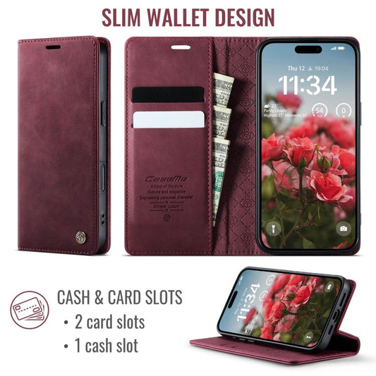 For iPhone 17 Pro CaseMe 033 Calf Leather Lining Microfibre RFID Blocking Phone Case(Red) - iPhone 17 Pro Cases by CaseMe | Online Shopping UK | buy2fix