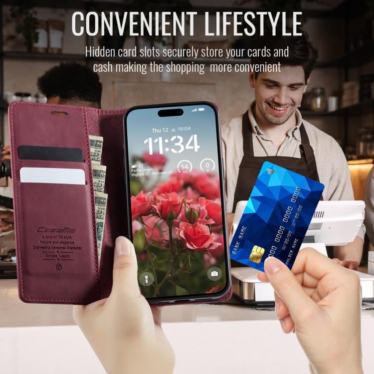 For iPhone 17 Pro CaseMe 033 Calf Leather Lining Microfibre RFID Blocking Phone Case(Red) - iPhone 17 Pro Cases by CaseMe | Online Shopping UK | buy2fix