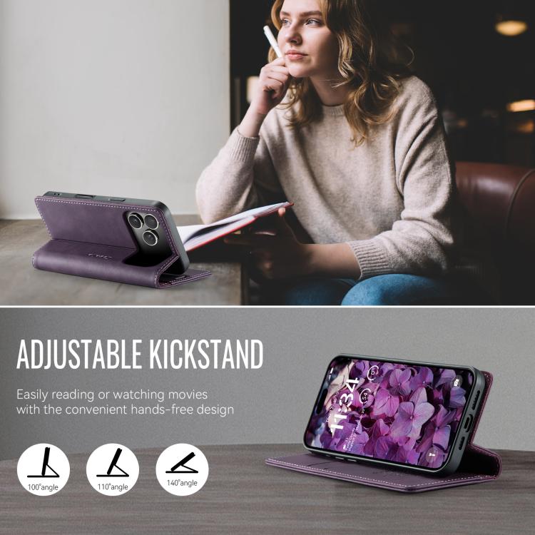 For iPhone 17 Pro CaseMe 033 Calf Leather Lining Microfibre RFID Blocking Phone Case(Purple) - iPhone 17 Pro Cases by CaseMe | Online Shopping UK | buy2fix