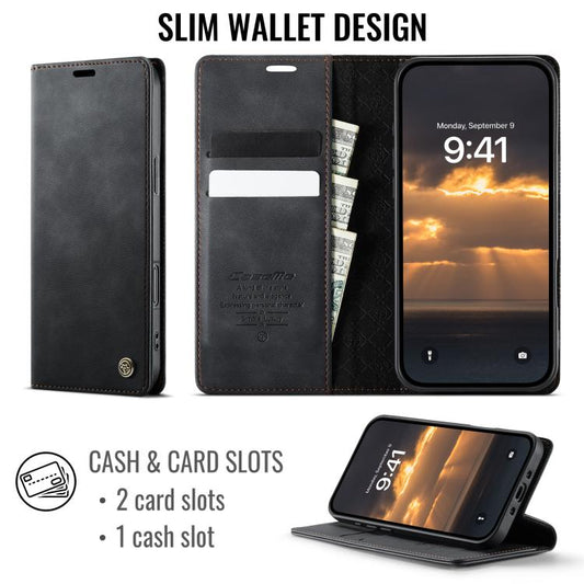 For iPhone Air CaseMe 033 Calf Leather Lining Microfibre RFID Blocking Phone Case(Black) - iPhone Air Cases by CaseMe | Online Shopping UK | buy2fix