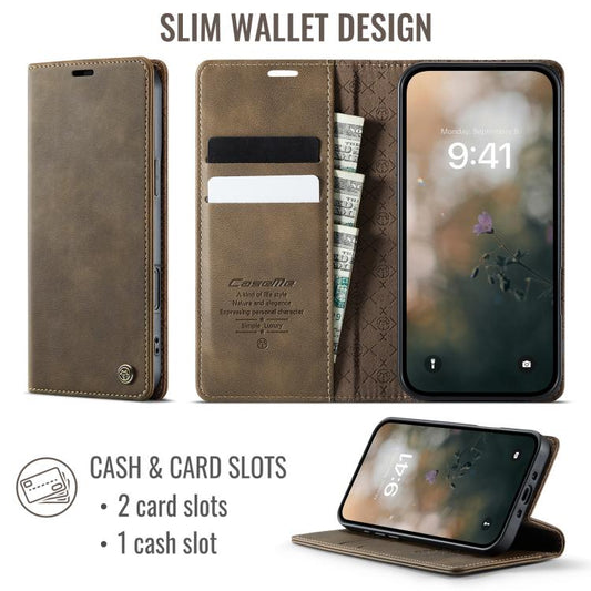 For iPhone 17 Air CaseMe 033 Calf Leather Lining Microfibre RFID Blocking Phone Case(Coffee) - iPhone 17 Air Cases by CaseMe | Online Shopping UK | buy2fix