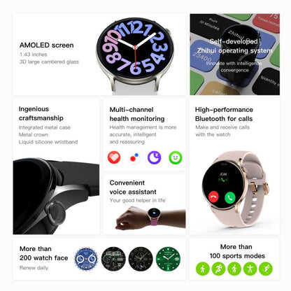 Sense 6 1.43 AMOLED Screen IP68 Waterproof Bluetooth Call Smartwatch Supports Health Monitoring(Pink) - Smart Watches by buy2fix | Online Shopping UK | buy2fix