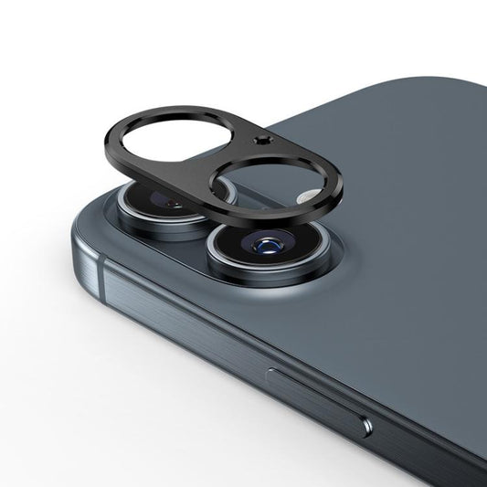 For iPhone 16 Kalebol Metal Hollow Lens Protection Ring(Black) - iPhone 16 Tempered Glass by Kalebol | Online Shopping UK | buy2fix