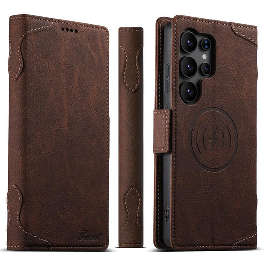 For Samsung Galaxy S22 Ultra 5G SUTENI J07 Multifunctional Horizontal Flip Magsafe Leather Phone Case(Brown)