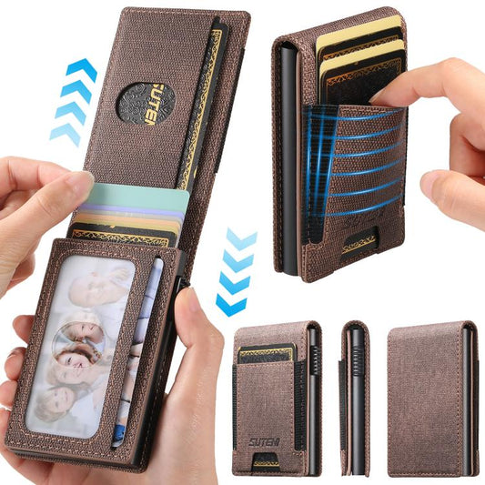 The Suteni denim pattern button automatically pops out the elastic band card box(Brown) - Others Accessories by Suteni | Online Shopping UK | buy2fix