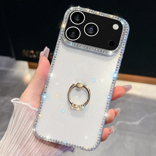 For iPhone 18 Pro Max / 17 Pro Max Rhinestone Glitter TPU Ring Holder Anti-fall Phone Case(Transparent)