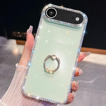 For iPhone Air Rhinestone Glitter TPU Ring Holder Anti-fall Phone Case(Light Green) - iPhone Air Cases by buy2fix | Online Shopping UK | buy2fix